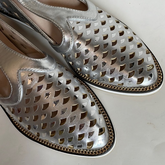 Silver Perforated Ankle Strap Stacked Heel Custom Made Dance Shoes size 7 - Picture 3 of 15